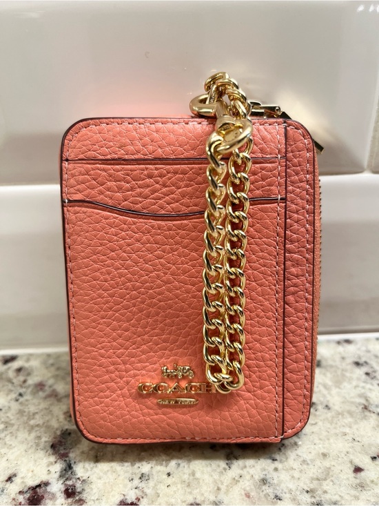 Coach Accessories - Coach Pebbled Terracotta Leather Zippered Card Holder with Strap EUC